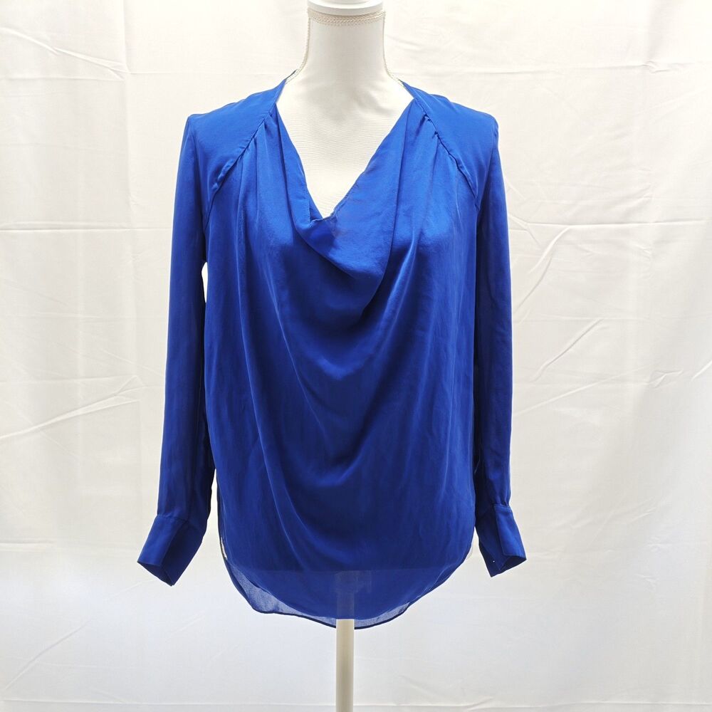 Haute Hippie Womens S Royal Blue 100 Silk Cowl Neck Open Back Long Sleeve Blouse